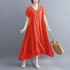 Vestido de Verão 2026 Novo Estilo Gola V Seda Sintética Cor Lisa Estilo Nacional Multicor para Mulheres