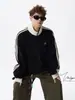 Sudadera a rayas de bloques de color estilo universitario americano con cuello alto para hombre, nuevo cárdigan bordado holgado de primavera y otoño, chaqueta versátil de moda