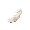 Sandalias de verano 2023 con tacón de aguja, hebilla, punta cuadrada, tiras abiertas, elegantes, pequeñas y sexis, para mujer, talla grande