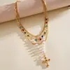 Juego de Cuatro Piezas de Collares de Cruz con Perlas Incrustadas de Diamantes Transfronterizos Europeos y Americanos, Cadena Clavicular de Lujo Ligero Retro, Joyería de Cuello de Gama Alta de Nicho para Mujeres