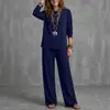 Coleção Outono/Inverno 2026 Transfronteiriça: Conjunto casual de duas peças para mulheres, com top de manga comprida e calça pantalona, estilo europeu e americano, cor sólida.