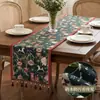 Camino de mesa impreso transfronterizo con borlas verdes de jacquard, mantel engrosado, bandera de mesa de comedor, mantel individual doméstico, tira larga, camino de mesa estilo retro