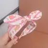 Diadema Floral Dulce Fresca con Lazo Conejito Lindo Osito Pequeño Diadema de Borde Ancho Orejas de Conejo Anudadas Niños