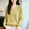 Suéter de Punto Holgado con Cuello en V Estilo Coreano para Mujer, Otoño/Invierno, Color Sólido, Casual, Versátil, Prenda Exterior de Punto para Mujer