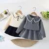 Conjunto de Suéter para Niña, Nuevo Estilo Otoño/Invierno, Conjunto de Falda Tejida a la Trenza con Cuello Invertido Inspirado en Little Chanel, Conjunto de Dos Piezas Estilo Universitario para Bebé Niña