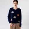 Suéter de punto jacquard de cachemira con cuello redondo y diseño de calabaza para mujer, suéter de cachemira de alta gama europeo de otoño e invierno con bloques de color, capa base engrosada