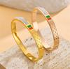 Pulsera de oro de 18 quilates ovalada de acero de titanio con gota de aceite rojo y verde transfronteriza, nueva pulsera coreana de simulación para mujer, joyería al por mayor