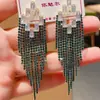 Brincos de Corrente Longa com Garras Exageradas Elegantes de Prata S925 com Strass para Mulheres Brincos com Franjas de Diamante Colorido Europeus e Americanos Brincos da Moda