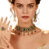 Moda Europea y Americana Estilo Étnico Estilo Retro Indio Gema Perla Borla Gargantilla Exagerada Pendientes Anillo Juego de Joyería