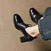 Nuevos Zapatos Romanos con Cordones, Disponibles, con Parches y Detalles Cosidos a Mano, Zapatos de Cuero para Mujer con Tacones Gruesos, Zapatos de Corte Bajo Individuales con Suelas Suaves, Zapatos Profesionales