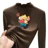 Nueva Capa Interior Cálida de Otoño e Invierno, Top de Moda de Manga Larga para Niñas, Forro Polar, Volantes, Cuello Semialto, Ropa para Niños