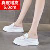 Sandalias de Media Punta con Suela Gruesa para Aumentar la Altura, Sandalias Casuales Tipo Mocasín de Cuero Genuino para Mujer, Cómodas, de Deslizamiento