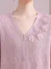 Nuevos Tops de Punto de Seda Helada de Manga Corta de Verano para Madres, Camisetas Sueltas de Moda de Gama Alta para Mujeres de Mediana Edad, Estilo Delgado