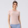 Camiseta de yoga de verano para mujer, de manga corta, con almohadilla para el pecho, transpirable, de secado rápido, para correr y fitness, traje deportivo ajustado y adelgazante.