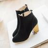 Botines cortos de talla grande para mujer AliExpress europeos y americanos de punta redonda tacón alto tacón grueso cremallera lateral botas de suela gruesa Botas Martin ventas directas de fábrica