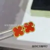 Pendientes de Trébol de Cuatro Hojas V-Gold de Precisión CNC, Versión de Alta Gama, con Ágata Roja y Madreperla Blanca, Gruesamente Chapados en Oro de 18 Quilates, Joyería de Alta Gama