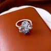 Anel Aberto Flor de Zircônia Super Brilhante, Anel de Dedo Indicador Estilo Luxo Leve Moderno e Elegante, Joia Feminina Versátil e Chique