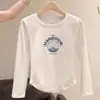 Camiseta de Algodón con Hilo de Manga Larga para Mujer Diseño Primavera y Otoño con Dobladillo Asimétrico Camiseta Base Ajustada Top para Mujer Algodón