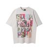 Camiseta de Verão Manga Curta Vintage Lavada com Estampa Crackle de Personagem Animado Saint Xxx Stb para Homens e Mulheres