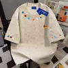 Camiseta de Algodón Puro de Peso Pesado Estampado de Bordado Falso de Gama Alta Adelgazante Tie-Dye Cuello Redondo Manga Corta Unisex Verano Top Holgado