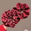 Goma para el pelo de lunares rojos de doble capa para mujer, elegante goma para coleta baja, banda elástica alta para el pelo, accesorio para el pelo