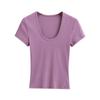 Camiseta de Manga Corta de Moda, Ajuste Delgado, Forma de Reloj de Arena, Cintura Alta para Mujer, Cuello en U Amplio, Top Corto Deportivo de Fitness para Verano