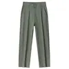 Pantalones casuales para hombre, pantalones cropped modernos estilo coreano para jóvenes, pantalones finos de seda helada elástica de cintura media para verano