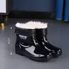 Botas de Chuva Masculinas Espessadas para Proteção do Trabalho Botas de Chuva de Cano Alto e Curto Impermeáveis Antiderrapantes Forro Espesso de Lã Resistente a Ácidos e Alcalis Calçados Aquáticos Botas de Borracha para Cozinha