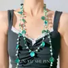 ¡Accesorios Atmosféricos! Collar Largo Estilo Bohemio Resort con Borla de Cuentas Azul Pavo Real y Verde Cadena para Clavícula