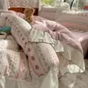 Todo Algodão Estilo Princesa Renda Grande Conjunto de Quatro Peças ins Fresco Algodão Puro Estilo Coreano Romântico Roupa de Cama Lençol Capa de Edredom Quarto Conjunto de Três Peças 4