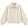 Cárdigan de Punto con Solapa de Color Sólido para Mujer Otoño Invierno Amazon Media Cremallera Manga Larga Tejido Temperamento Elegante Top