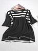 Diseño Cuello Redondo Rayas Contrastantes Falso Dos Piezas Punto Manga Corta Verano Nuevo Look Holgado Adelgazante Top Camisa de Mujer