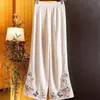 Novas calças casuais jacquard de corte solto com bordado estilo chinês, cintura elástica, perna reta, perna larga, novo estilo chinês 2026, cordão preto