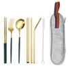 Acero Inoxidable 304 Vajilla Conveniente Set de Pajita Tenedor Cuchara Palillos Viaje al Aire Libre Set de Siete Piezas Amazon Venta Caliente