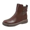 Botas de Invierno Nuevas Redondas con Cremallera Lateral para Mujer Botines Cortos de Suela Gruesa Planos Estilo Británico Botines Cortos Retro Talla Grande