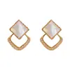 Pendientes de Plata de Ley S925 con Cierre de Mariposa, Zirconia Cúbica de Lujo Ligero, Diseño Rombo y Concha, Moda Elegante, Diseño Sencillo y de Nicho, Venta al por Mayor