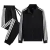 Conjunto deportivo de tres barras para primavera y otoño, moda para parejas, chaqueta informal, sudadera y pantalones, conjunto de dos piezas para hombre y mujer.