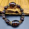Pulseira de Contas Dzi Antigas do Xizang Pulseira de Pedra Bruta Dzi de Nove Olhos e Três Olhos Pulseira Masculina e Feminina Ágata Contas Dzi Contas Dzi Vermelho Escuro