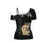 Moda Femenina 2026 Nuevo Estilo Ins Tendencia de Calle Alta Harajuku Estampado Camiseta de un Hombro Ropa Transfronteriza Gótica