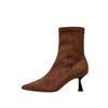 Botas cortas de tacón alto con punta puntiaguda para mujer, botines ajustados de ante elásticos, estilo informal, de moda, para otoño e invierno, 2024