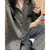 Pijama Retro de Leopardo para Mujer, Cardigan de Terciopelo Alemán con Solapa y Encaje, Set de Pijama de Manga Larga para Otoño e Invierno, Venta al por Mayor Transfronteriza