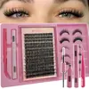 Kit de Extensión de Pestañas - Voluminoso, Adecuado para Principiantes DIY 42D, Set Mixto de 8-18MM con Pegamento y Pinzas