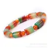 Pulseira Colorida de Ágata Pavão Brasileira com Contas Redondas, Contas de Bambu e Contas Cilíndricas, Pulseira de Jadeíta para Homens e Mulheres, Item Popular de Live Stream