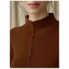 Suéter de punto de lana pura para mujer con cuello medio abotonado, nuevo suéter base suave de otoño e invierno, top versátil