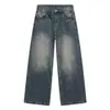 Jeans de mezclilla nirben estilo americano azul lavado para hombre, simples, versátiles, holgados, de pierna ancha, corte recto