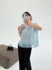Camiseta informal suave y cómoda con borlas que combina con todo, elegante, de cuello redondo, plisada, de color liso, para mujer, novedad de verano de 2025