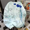 Design Americano Estilo Coreano Tie-Dye Estampa Fofa de Desenho Animado Gola Redonda Moletom para Mulheres Outono e Inverno Gatinho Top