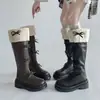 Botas de Tacón Grueso con Lazo para Mujer en Diseño Otoño e Invierno, Estilo Hada, Estilo Francés, Elegantes, Dulces, Modernas, Botas de Caballero Retro