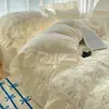 Juego de Cuatro Piezas de Algodón Lavado de Grado A Suave y Amigable con la Piel Estilo Francés, Funda Nórdica Estilo Princesa, Juego de Sábanas de Tres Piezas, Ropa de Cama para Dormir al Natural