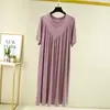 Vestido Casual de Verão Tamanho Extra Grande em Modal com Manga Curta Pijama para Casa Vestido Longo Solto de Meia Manga com Pregas em V